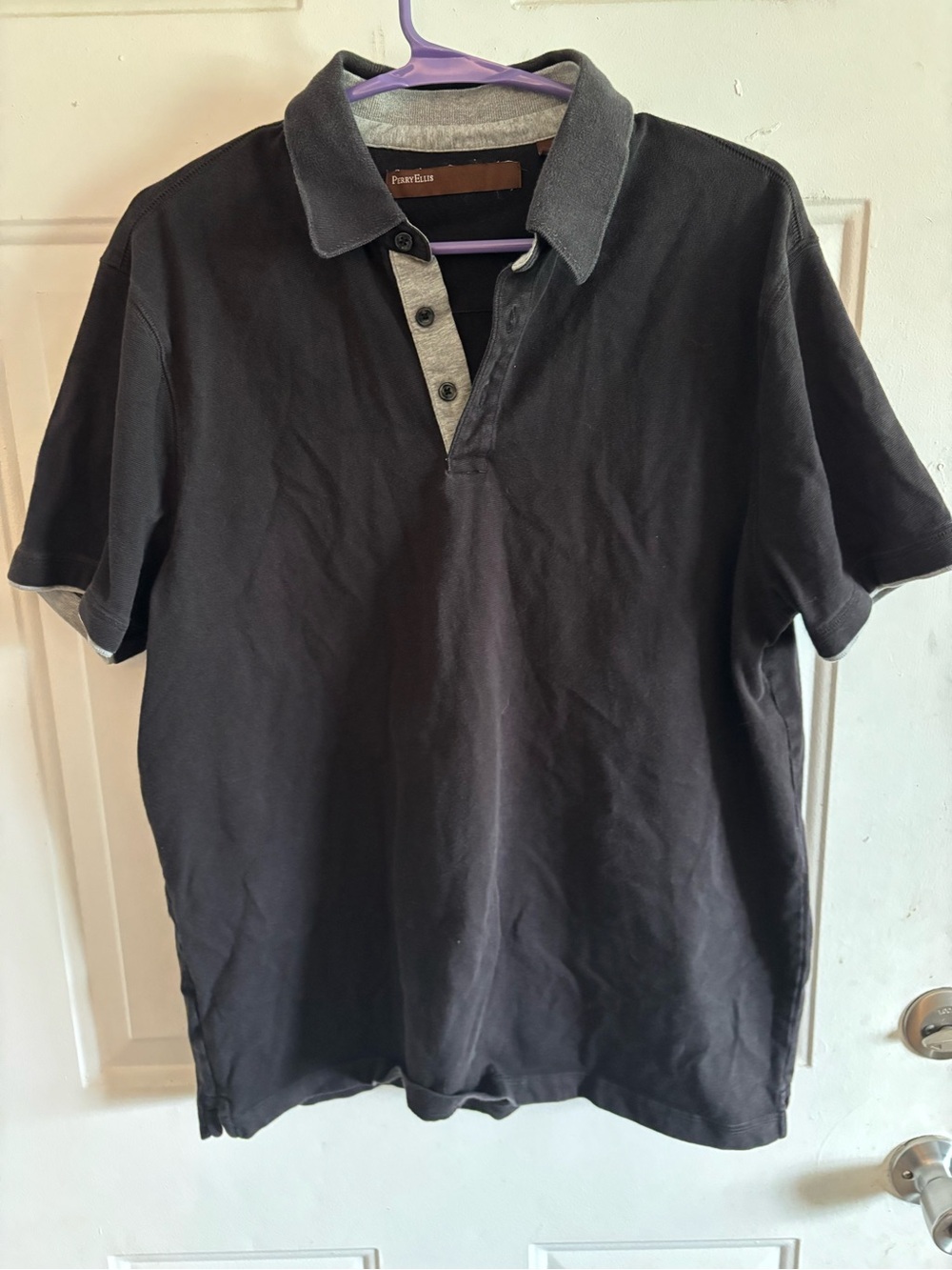 Perry Ellis Black Polo with Gray Contrast Placket